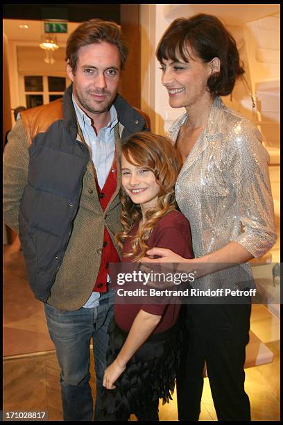 Arthur De Kersauson, Ines De La Fressange and daughter Violette at Cocktail Party To Launch The Miss Viv Bag At The Boutique Roger Vivier. The Bag...