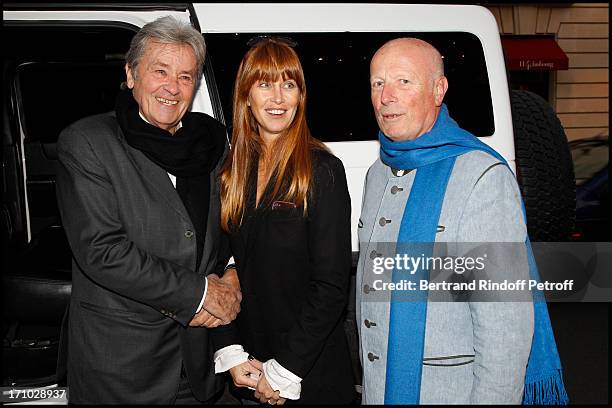 Alain Delon and his stepdaughter Sophie Clerico Delon, Baron Francois Xavier of Sambucy of Sorgues at Exhibition Opening Of The Collection "Nicolas...