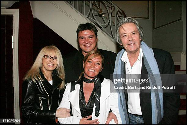 Alain Delon, Mireille Darc, David Douillet and his wife Valerie - Surprise birthday of Mireille Darc on the stage of the Marigny theater by Alain...