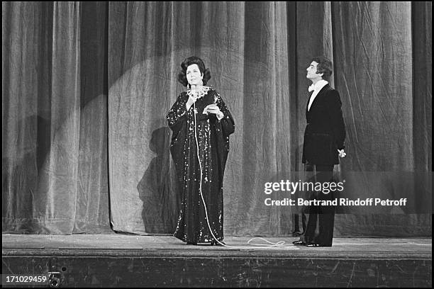 The Egyptian actress Faten Hamama and Jean Claude Brialy during the Unicef Gala in Paris in 1972.