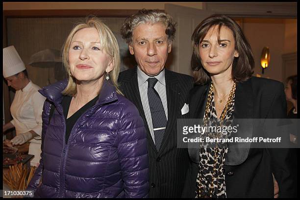 Marine Jacquemin, Alain Bernard and wife at Stephane Bern Is Honoured At His Paris Home With The Title Of Officier De L'Ordre Des Arts Et Lettres By...