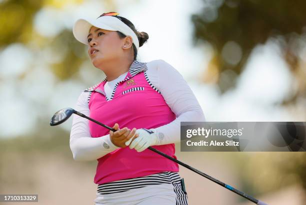 Jasmine Suwannapura of Thailand plays her shot from the 13th tee during the second round of the Walmart NW Arkansas Championship presented by P&G at...