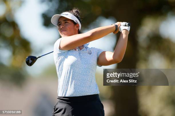Sofia Garcia of Paraguay plays her shot from the 13th tee during the second round of the Walmart NW Arkansas Championship presented by P&G at...