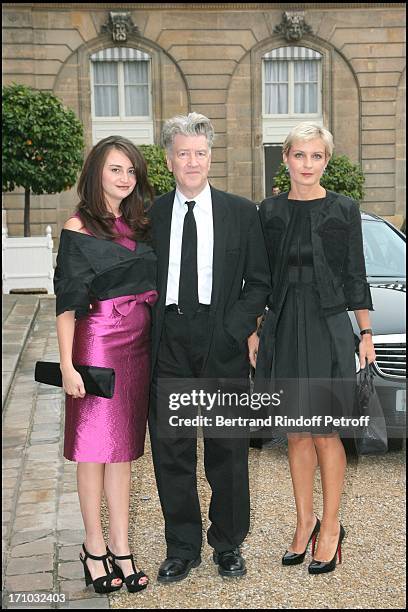 David Lynch and his wife Emily Stoffle, Melita Toscan Du Plantier - David Lynch is made Officer of the Legion of Honor at the Elysee palace.