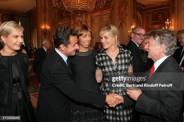 Melita Toscan Du Plantier, Nicolas Sarkozy, Mathilde Agostinelli, Emmanuelle Seigner and Roman Polanski - David Lynch is made Officer of the Legion...