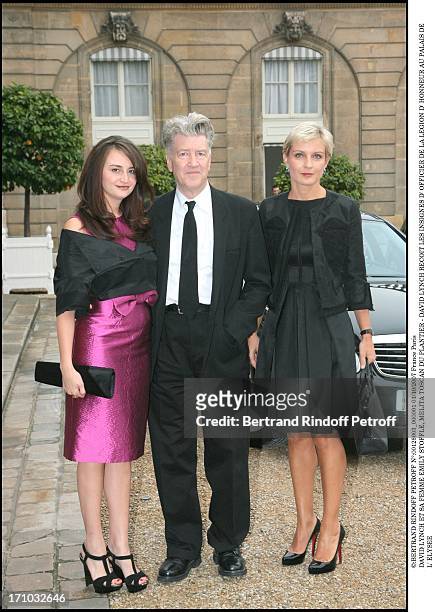David Lynch and his wife Emily Stoffle, Melita Toscan Du Plantier - David Lynch is made Officer of the Legion of Honor at the Elysee palace.