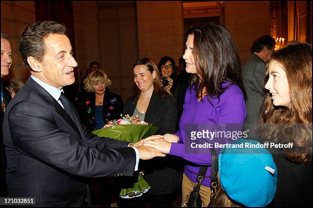 Nicolas Sarkozy, Cristiana Reali and daughter Toscane Huster at Francis Huster Received As Commander In the National Order Of Merit During Ceremony...