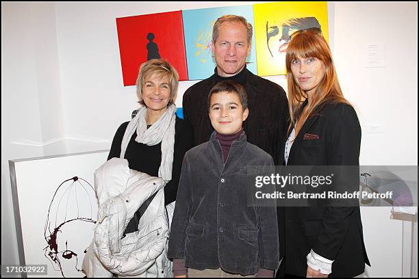 Veronique Jannot, Francois Lamore and son, Sophie Clerico Delon at Exhibition Opening Of The Collection "Nicolas Laugero Lasserre" At Gallery Galerie...