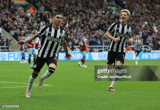 Miguel Almiron of Newcastle United celebrates after scoring the team's first goal during the Premier League match between Newcastle United and...