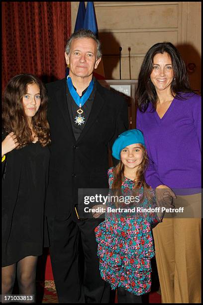 Francis Huster, Cristiana Reali and their daughters Toscane and Elisa at Francis Huster Received As Commander In the National Order Of Merit During...