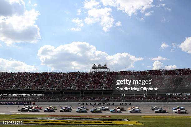 General view of racing during the NASCAR Craftsman Truck Series Love's RV Stop 250 at Talladega Superspeedway on September 30, 2023 in Talladega,...