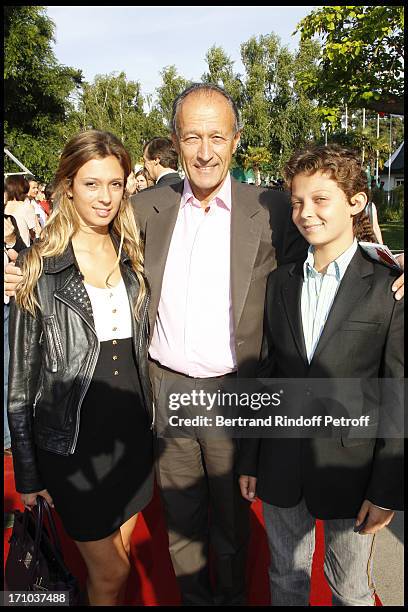 Thierry Gaubert and his children Milena and Leopold at Jardin D'Acclimatation 150th Anniversary With Les Echos Des Fanfares.