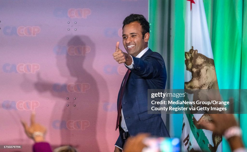 Vivek Ramaswamy, a 2025 Republican presidential candidate, gives a