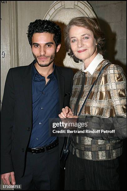 Mehdi Dehbi and godmother Charlotte Rampling at The Diner Des Revelations 2010 Organised By The Cesar Academy .