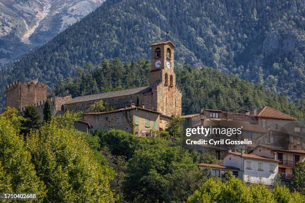 idyllic mountain village. vernet-les-bain, occitania, france. - canigou stock pictures, royalty-free photos & images