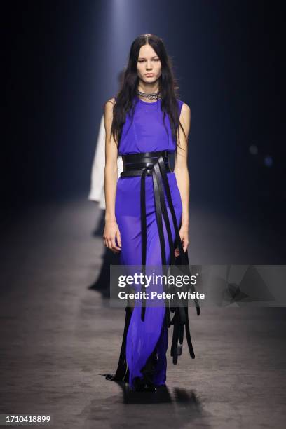 Model walks the runway during the Ann Demeulemeester Womenswear Spring/Summer 2024 show as part of Paris Fashion Week on September 30, 2023 in Paris,...