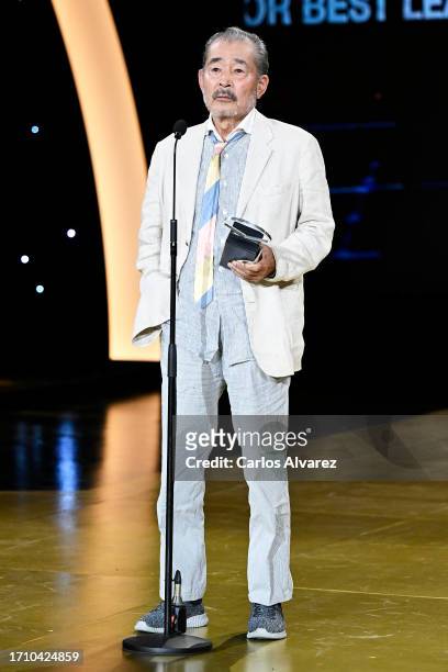 Tatsuya Fuji receive the Silver Shell for Best Leading Actor Award during the closing ceremony of the 71st San Sebastian International Film Festival...