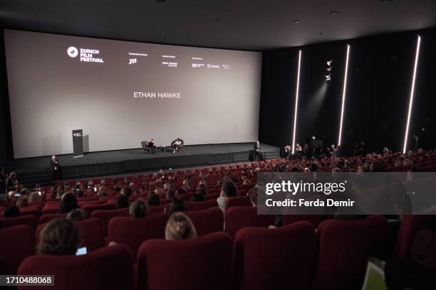 Ethan Hawke attends the "ZFF Masters: Ethan Hawke" during the 19th Zurich Film Festival at Arena 4 on September 30, 2023 in Zurich, Switzerland.