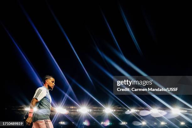 DeAndre Yedlin of Inter Miami CF during warmups prior to playing the Houston Dynamo FC during the 2023 U.S. Open Cup Final at DRV PNK Stadium on...