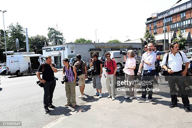 Members of the media wait in front of the morgue of Policlinico Umberto I Hospital for news about James Gandofini death on June 21, 2013 in Rome,...