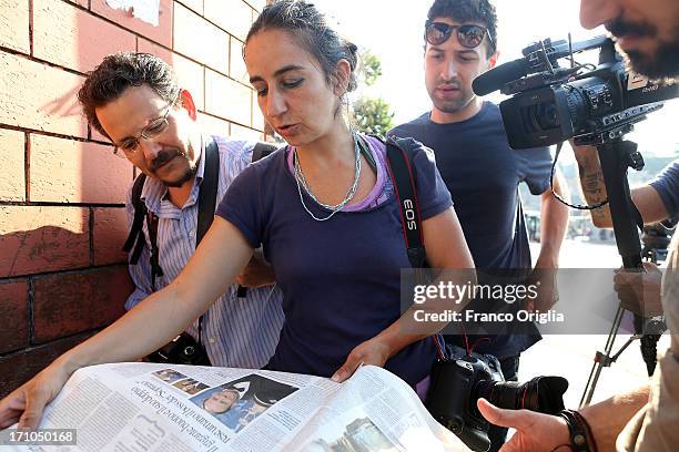 Members of the media wait in front of the morgue of Policlinico Umberto I Hospital for news about James Gandofini's death on June 21, 2013 in Rome,...