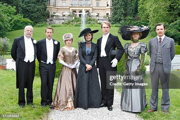 Werner Haindl , Heino Ferch , Eva Loebau , Iris Berben , Lars Eidinger , Petra Schmidt Schaller , Felix Klare attend the photocall of 'Der Clan. Die...