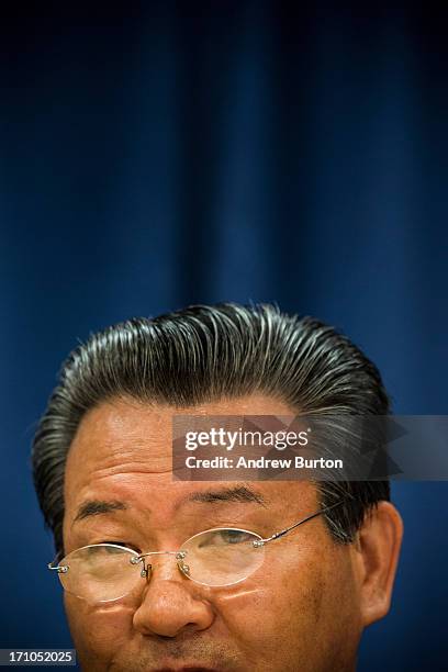 Sin Son-ho, North Korea's Permanent Representative to the United Nations, speaks at a press conference at the United Nations on June 21, 2013 in New...