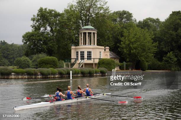 Crews compete on the first day of the Henley Women's Regatta on June 21, 2013 in Henley-on-Thames, England. The annual 3-day event, which has taken...