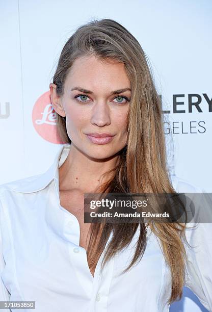 Model Amber Arbucci arrives at the Leica Store Los Angeles Grand Opening at Leica on June 20, 2013 in Los Angeles, California.