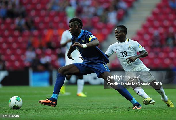 Paul Pogba of France battles with Moses Odjer of Ghana during the FIFA U-20 World Cup Group A match between France and Ghana at the Ali Sami Yen...