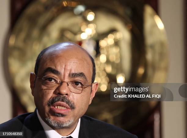 Ethiopian Prime Minister Meles Zenawi holds a joint press conference with his Egyptian counterpart Essam Sharaf in Cairo, September 17, 2011. AFP...