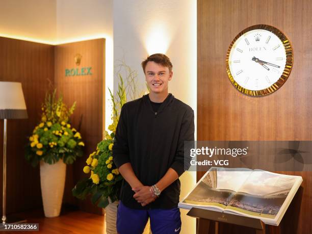 Holger Rune of Denmark attends Rolex event on day five of 2023 China Open on September 30, 2023 in Beijing, China.