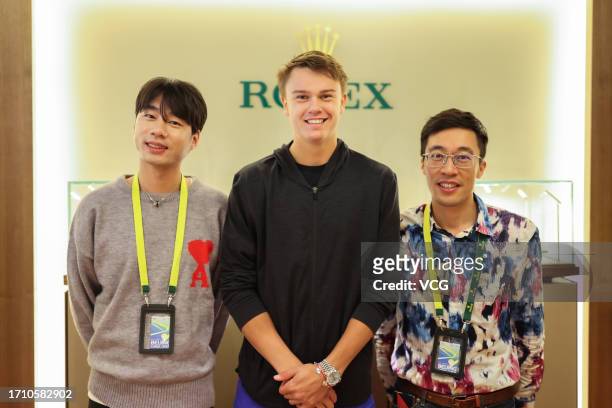 Holger Rune of Denmark attends Rolex event on day five of 2023 China Open on September 30, 2023 in Beijing, China.