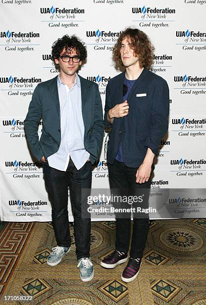 Recording artist Ben Goldwasser and Andrew Vanwyngarden of MGMT attend UJA-Federation Of New York Music Visionary Of The Year Award Luncheon at The...