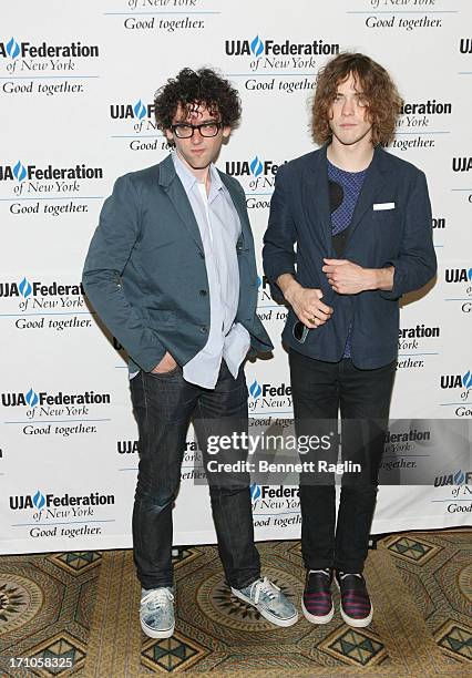 Recording artist Ben Goldwasser and Andrew Vanwyngarden of MGMT attend UJA-Federation Of New York Music Visionary Of The Year Award Luncheon at The...