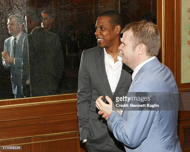 Recording artist Jay-Z and CEO of Columbia Records Rob Stringer attend UJA-Federation Of New York Music Visionary Of The Year Award Luncheon at The...