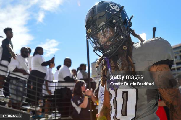 Wide receiver Xavier Weaver of the Colorado Buffaloes walks off the field after a game against the USC Trojans at Folsom Field on September 30, 2023...