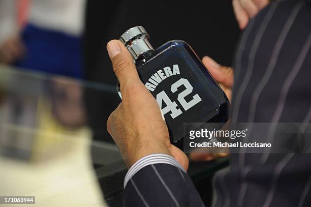 Detail of Professional Baseball Player Mariano Rivera signing an EDT bottle during The Mariano Rivera Signature Limited Edition EDT At Lord & Taylor...