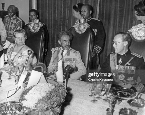 Emperor of Ethiopia Haile Selassie I with his guests Queen Juliana of the Netherlands and Prince Bernhard at a dinner in Addis Ababa, Ethiopia, 26th...