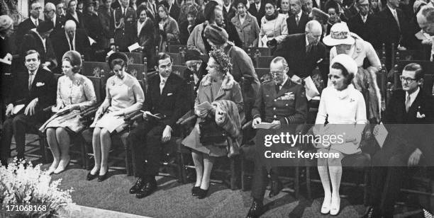 Royal guests at the christening of Prince Constantijn of the Netherlands, at St. Martin's Cathedral , Utrecht, 21st February 1970. Left to right:...