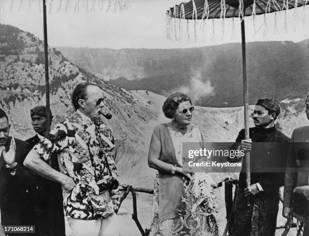 Queen Juliana of the Netherlands andPrince Bernhard at the dormant volcano Tangkuban Perahu in Bandung, during their state visit to Indonesia, 1st...