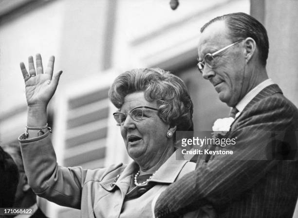 Queen Juliana of the Netherlands and Prince Bernhard on the balcony at Soestdijk Palace during celebrations of the queen's birthday, Utrecht,...