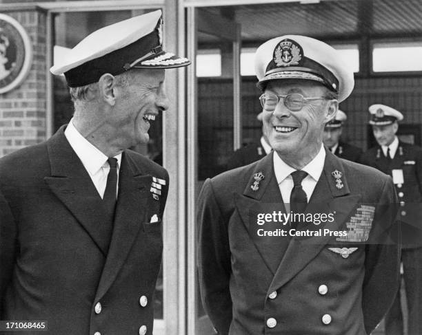 Admiral Sir William O'Brien of the Royal Navy, with Prince Bernhard of the Netherlands at Northwood Headquarters, Northwood, Middlesex, 28th May...