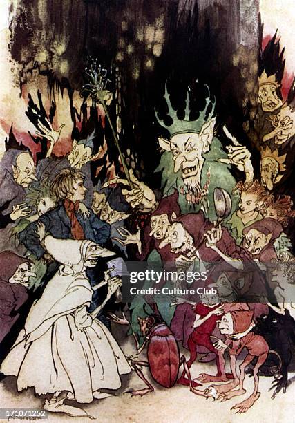 Henrik Ibsen 's Peer Gynt - Act II, Scene VI: Peer before the King of the Trolls. Norwegian playwright 20 March 1828 - 23 May 1906. Illustration by...