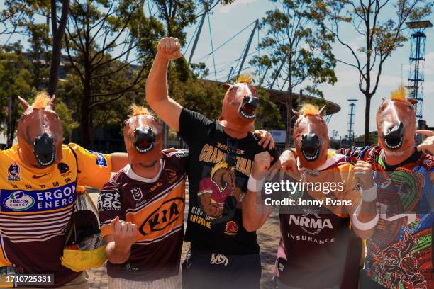 Broncos fans arrive for the 2023 NRL Grand Final at Accor Stadium on October 01, 2023 in Sydney, Australia.