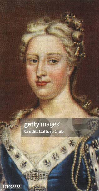 Carolin of Ansbach portrait . Caroline was married to George II and had political control in his Court. From Player's cigarette cards, based on the...