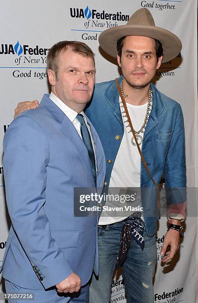 Rob Stringer , Chairman of the Columbia Records and musician John Mayer attend UJA-Federation Of New York Music Visionary Of The Year Award Luncheon...