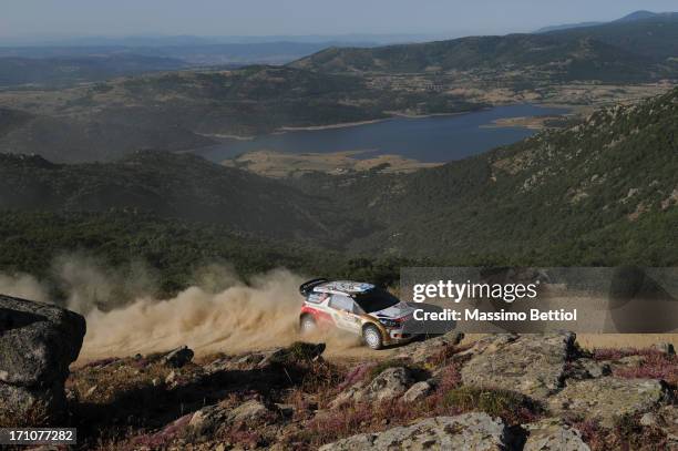 Mikko Hirvonen of Finland and Jarmo Lehtinen of Finland compete in their Citroen Total Abu Dhabi WRT Citroen DS3 WRC during Day One of the WRC Italy...