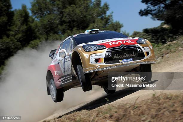 Mikko Hirvonen of Finland and Jarmo Lehtinen of Finland compete in their Citroen Total Abu Dhabi WRT Citroen DS3 WRC during Day One of the WRC Italy...