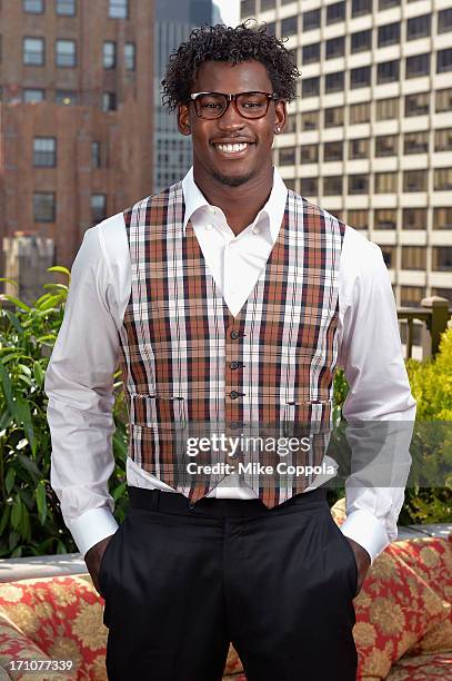 Player Aldon Smith Portrait Session on June 21, 2013 in New York City.